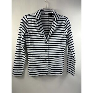 Tahari Jacket Women's Sz S Black/White Stripe 3 Buttons Belt Long Sleeve Pockets